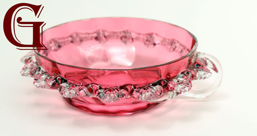 Cranberry glass dish with handle